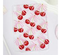 1 pièce Coque transparente peinte avec un nœud en forme de cerise rouge, coque plate légère et super fine en TPU, simple/personnalisée/créative/dessin animé/décontractée/mignonne, convient pour iPad M