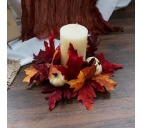 1 pièce Couronne de bougie en feuille d'érable artificielle de Thanksgiving avec baies et citrouille, décoration florale d'automne réaliste pour porte, centre de table, décoration d'automne maison Tai