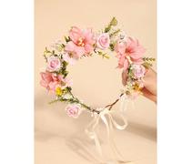 1 pièce Couronne de fleurs bohème rose, romantique pour la saison des mariages, couronnes, tiares, costumes, couronnes de tête, serre-tête, cercle de cheveux, vigne de cheveux Taille UniquePlantesPoly