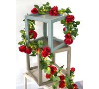 1 pièce Couronne de fleurs en soie de rose rouge amarante réaliste avec 3 mètres de guirlande lumineuse à LED, convient pour la décoration intérieure/extérieure, la Fête des Mères, l'Action de Grâce,