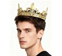 1 pièce Couronne de Roi Or/Argent Coiffe de Prince pour Homme, Bandeau Royal Médiéval, Convient pour le Cosplay, l'Anniversaire, Accessoires de Costume de Bal Taille UniqueCristal artificiel
