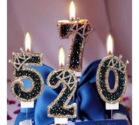 1 pièce Couronne noire en strass Topper de gâteau d'anniversaire en forme avec Joyeux anniversaire Numéro & Poudre 7,Taille Unique,5,9,2,3,4,6,8,1,0Cire