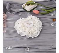 1 pièce Coussin porte-alliances de mariage blanc, boîte à bague en forme de cœur, avec ruban, dentelle de faux perles, support de bague en cristal rose. Idéal pour les mariages, les fêtes, les meilleu