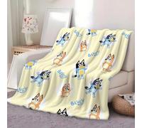 1 pièce Couverture décontractée en flanelle avec motif des personnages Brui et Bingo, couverture de sieste super douce et amicale pour la peau, couverture bleue, sans peluche, facile d'entretien, idéa
