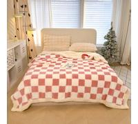 1 pièce Couverture en fausse fourrure à double couche motif damier panda, laine d'agneau, convient pour une utilisation dans toutes les saisons dans la chambre, le canapé, le bureau, le lit 100*150,15