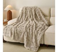 1 pièce Couverture en peluche de lapin à double face confortable de couleur kaki. Couverture en fausse fourrure de lapin douce et chaude, style de luxe, pour une utilisation polyvalente dans le salon,