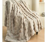 1 pièce Couverture en peluche de lapin à double face confortable de couleur kaki. Couverture en fausse fourrure de lapin douce et chaude, style de luxe, pour une utilisation polyvalente dans le salon,