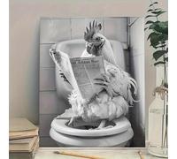 1 Pièce D'Art Mural Amusant Pour Salle De Bain, Poulet Lisant Un Journal, Peinture Sur Toile, Affiche Et Impression, Image, Décoration De Ferme Moderne 60X80Cm Sans Cadre