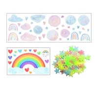 1 Pièce D'Autocollant Mural Arc-En-Ciel, 1 Pièce D'Autocollant Mural Nuage Et 50 Pièces D'Autocollants Étoiles, Autocollants Muraux Lumineux, Autocollants Muraux Décoratifs Créatifs