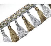 1 pièce de 14 mètres de long, élégante bordure en dentelle à franges et perles for le bricolage et la décoration de la maison(Beige Curry)
