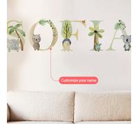 1 pièce de 30 x 120 cm Personnalisation personnalisée de votre nom, 26 lettres, autocollants muraux d'animaux de bande dessinée, autocollants de décoration pour la maison et l'école, autocollants mura
