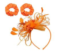 1 Pièce De Bandeau De Plumes Orange, 2 Pièces D'élastiques Pour Cheveux Oranges, Coiffure De Mariée, Coiffure Orange Pour Les Femmes, Chapeau Pour Les Femmes Au Mariage, Bandeau De Plumes