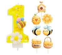 1 Pièce De Bougie De Fleur D'Abeille, 7 Pièces D'Inserts De Gâteau, Bougies De Premier Anniversaire, Bougies Numériques, Bougies Au Design Créatif, Décorations De Gâteau D'Anniversaire