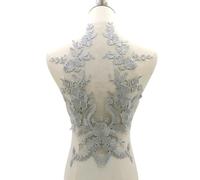1 pièce de broderie en dentelle à l'arrière - Appliques en dentelle - Patchs brodés - Appliques pour décorer, bricoler, bricoler, décoration de vêtements, accessoires de mariage, gris argenté