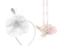 1 Pièce De Chapeau Haut De Forme En Plumes Pour Dames Et 1 Pièce De Fleur De Poignet, Coiffe En Maille Blanche, Bandeau De Décoration Florale, Accessoires Pour Cheveux De Mariée De Mariage.