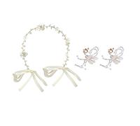 1 pièce de cheveux fleur avec 1 paire de boucles d'oreilles à clip en perles et strass réglables pour mariage, mariée, demoiselle d'honneur, fille de bouquetière, accessoires de cheveux en perles