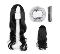1 pièce de cheveux longs bouclés noirs, livré avec 1 filet à cheveux, 1 peigne à cheveux, perruque longue pour femme, perruque longue ondulée, cheveux synthétiques, convient pour un usage quotidien
