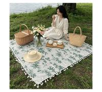 1 pièce de couverture Camping avec pompon à feuilles vertes, printemps et été, garniture. Convient for les voyages la plage, randonnée, pique-niques dans parcs pour le camping(Green C,140x140cm)