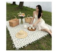 1 pièce de couverture Camping avec pompon à feuilles vertes, printemps et été, garniture. Convient for les voyages la plage, randonnée, pique-niques dans parcs pour le camping(Green A,140x300cm)