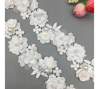 1 pièce de garniture en dentelle blanche brodée de rose de perle 1 mètrePolyester