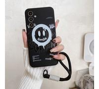 1 pièce de graffiti peint avec visage souriant + bracelet tissé, étui de téléphone en silicone compatible avec la série Android [version internationale, pas domestique], S22/S23/S24/S25+, A04/A05/A14/