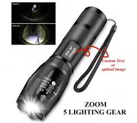 1 pièce de lampe de poche LED T6 super brillante personnalisée, avec 5 modes, zoom, pour l'aventure extérieure, l'alpinisme, la chasse. Outil d'éclairage permettant une personnalisation unique de text