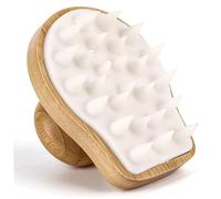 1 pièce de masseur de cuir chevelu en silicone, brosse à shampoing pour masseur cuir chevelu - manche ergonomique en bois, épurateur nettoyant pour soins des cheveux humides et secs, couleur bo