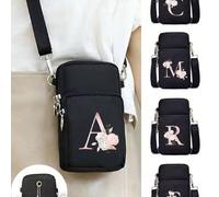 1 pièce de Mini sac à main portefeuille rose imprimé lettre pour sport en plein air avec prise casque, sac pour téléphone portable, sac de bras, porte-monnaie, sac d'épaule d'argent, sac de téléphone 
