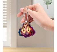 1 pièce de pendentif plat acrylique classique de Jésus religieux, pendentif créatif avec cœur de sagesse de Jésus avec une lumière pour le rétroviseur de voiture, décoration pour la maison, la cuisine