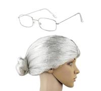 1 Pièce De Perruque Argentée Et 1 Pièce De Lunettes À Monture Argentée, Style De Perruque De Vieille Femme, Accessoires Spéciaux De Cosplay, Déguisement De Fête (Argent).