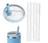 1 pièce de rechange de couvercle de paille de rouleau de 30 OZ pour Stanley quencher 0.89l, kit de couvercle de rouleau réutilisable avec 4 pailles et 1 brosse de nettoyage (Bleu, 30oz)