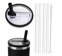 1 pièce de rechange de couvercle de paille de rouleau de 30 OZ pour Stanley quencher 0.89l, kit de couvercle de rouleau réutilisable avec 4 pailles et 1 brosse de nettoyage (Noir, 30oz)