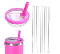 1 pièce de rechange de couvercle de paille de rouleau de 30 OZ pour Stanley quencher 0.89l, kit de couvercle de rouleau réutilisable avec 4 pailles et 1 brosse de nettoyage (Rose Red, 30oz)