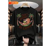1 pièce de T-shirt humoristique pour hommes présentant un capybara avec la phrase "Ne t'inquiète pas, sois Cappy" - un t-shirt d'été doux et blanc, idéal pour la plage, la détente ou le streetwear. Ce