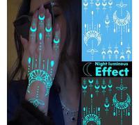 1 pièce de tatouage temporaire luminescent d'art corporel original à l'encre blanche et bleue phosphorescente (brille dans le noir après exposition à la lumière), avec des designs d'art des ongles sci