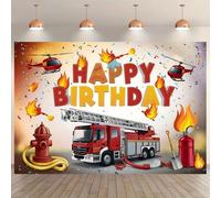 1 pièce de toile de fond de bannière d'anniversaire de camion de pompier, avec un design vibrant de camion de pompier et d'hélicoptère, parfait pour les décorations d'anniversaire, les accessoires pho
