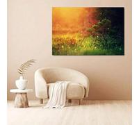 1 pièce de toile murale de prairie verte luxuriante, impression de paysage naturel, champ de l'heure d'or, pièce esthétique pour la maison ou le bureau, cadre 50 x 70 cm