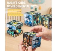 1 pièce de vente chaude AI Shan Hai Jing Tung Tung Sahur Figurine en bois 3x3 Puzzle Cube pour enfants Jouet d'éducation précoce, développe l'intelligence et la réflexion pour les garçons, cadeau Le R