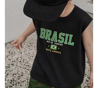 1 pièce Débardeur sans manches pour jeunes garçons avec imprimé du drapeau national du BRÉSIL, style décontracté streetwear d'été et de football, doux et confortable, polyvalent pour le port quotidien