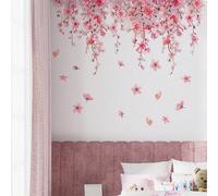 1 pièce Décalcomanie murale de petites fleurs roses de 30 x 60 cm Wondever, sticker mural amovible de feuilles et de fleurs grimpantes, décoration pour chambre d'enfant, chambre de fille, salon MS3122