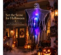 1 pièce : décoration d’horreur représentant un fantôme suspendu, crâne et squelette lumineux en gaze, accessoire effrayant pour une fête sur le thème d’Halloween, à utiliser à l’intérieur et à color l
