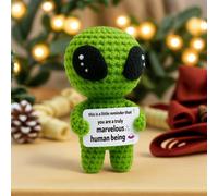 1 pièce Décoration de bureau au crochet fait main, carte d'anniversaire amusante avec un extraterrestre heureux, cadeau de fête des pères pour papa, collègue, famille, maman, femme, homme, frères et s
