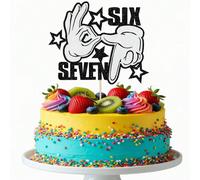 1 pièce Décoration de gâteau d'anniversaire 7ème en paillettes noir et argent, "J'avais 6 ans maintenant j'ai 7 ans" Décoration de gâteau avec signe de main amusant, Fournitures de fête d'anniversaire