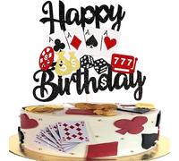1 pièce,Décoration de gâteau d'anniversaire,Paillettes,Casino Happy Birthday,Décoration de gâteau,Joueur,Las Vegas,Casino,Nuit,Thème,Fête,Anniversaire