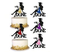 1 pièce Décoration de gâteau de remise des diplômes "DONE" pré-assemblée avec paillettes - Silhouette de diplômée femme pour décoration de fête de remise des diplômes du secondaire et de l'université 