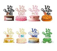 1 pièce Décoration de gâteau pour le 6e anniversaire du bébé - Décoration de gâteau "à mi-chemin vers un an" avec paillettes, pique de gâteau "à mi-chemin vers un an", décorations et fournitures pour
