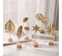 1 pièce Décoration de maison de luxe en métal nordique, ornements créatifs de buffet de salon et d'entrée, figurine de table en forme de feuille d'abricot en art de fer plume,feuilles de tortue double