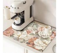 1 pièce Décoration d'intérieur, tapis de séchage à motif floral, élément floral, fleurs roses, dessous de verre en caoutchouc rétro absorbant, antidérapant et pour cafetière, animal de compagnie, plan