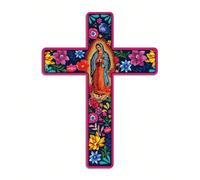 1 pièce Décoration murale en bois mexicain, Décoration du Jour des Morts, Croix montée sur mur en bois joyeux de Pâques pour la maison, l'église, la ferme, 15,9 x 11,8 pouces Taille Unique,8 * 12 pouc