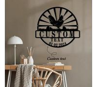 1 pièce Décoration murale en fer personnalisée avec un coq et un poussin avec une enseigne personnalisée pour la décoration de style ferme. Décoration murale de poule pondeuse dorée. Cadeaux de nom pe